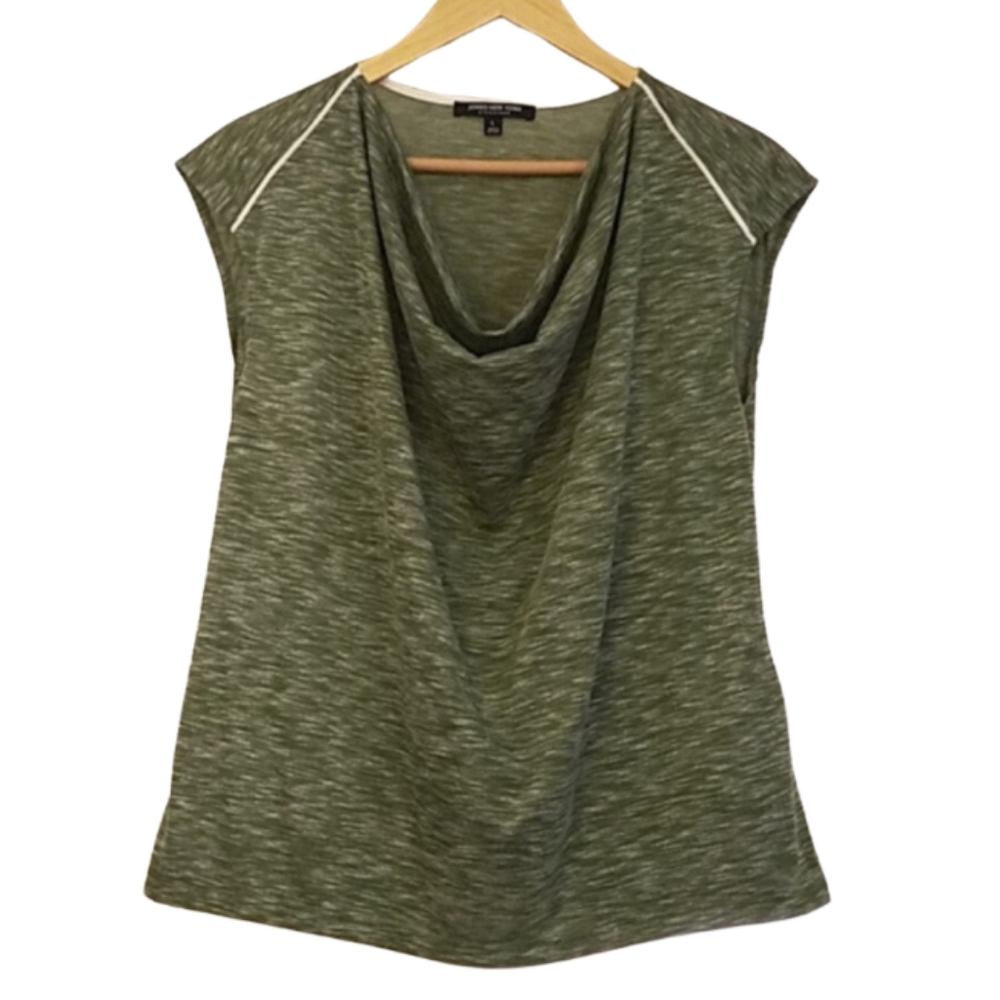 Jones New York Green and White Cowl Neck Large Top